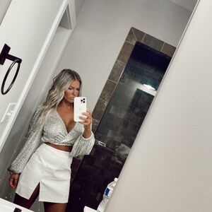 White Leather Mini Skirt